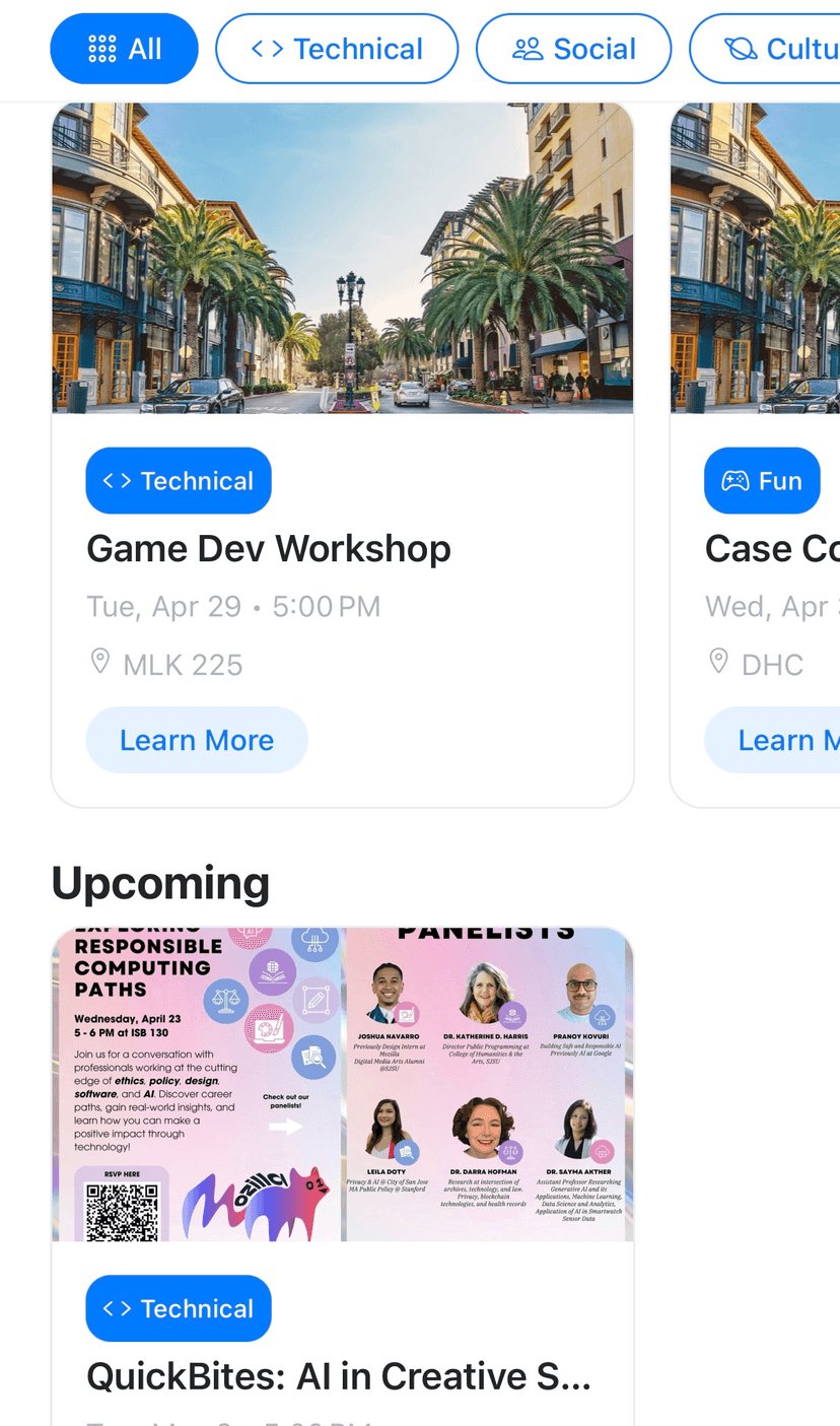 Student Events and Activities Interface